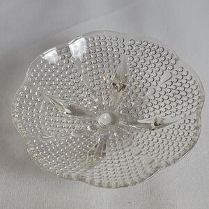 Vintage Clear Glass Bubble Texture Dish 6.5” Scalloped Edge Trinket Bowl